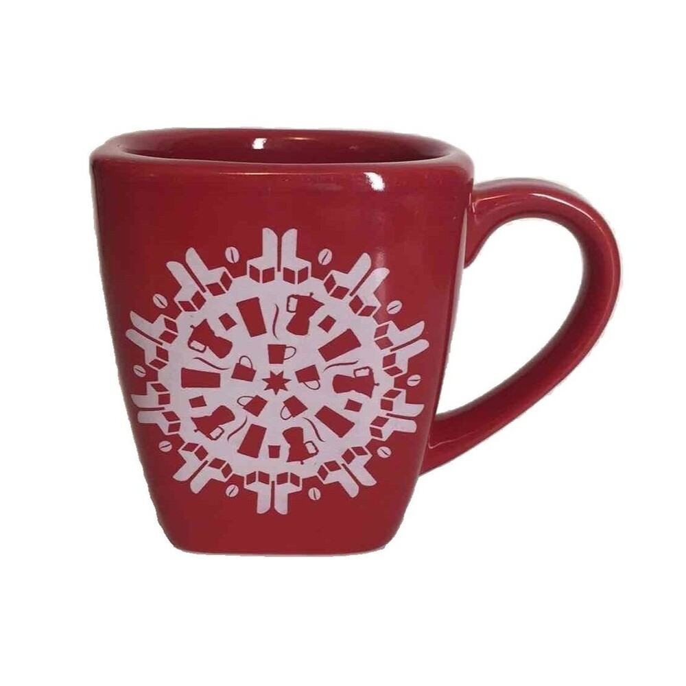 Starbucks Coffee Mug Red Ceramic White Snowflake 2004 Winter